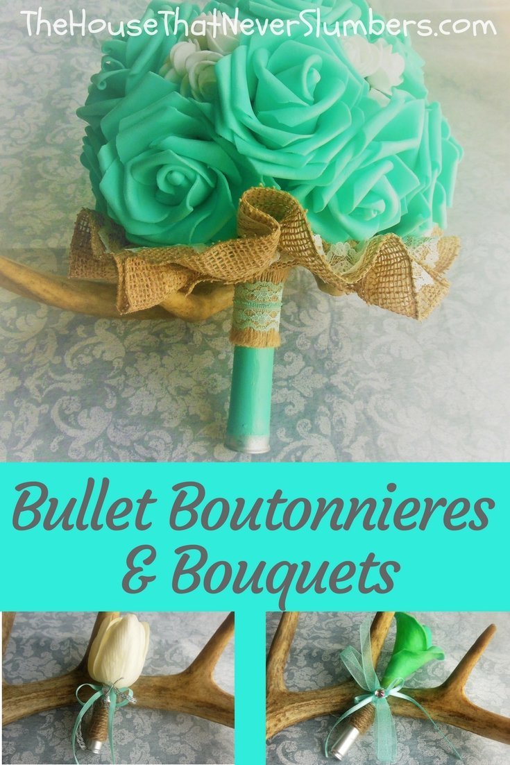 Bullet Boutonnieres and Bouquets - Yes. You read that correctly Bullet Boutonnieres and Bouquets! My daughter and her husband (who were married while still in high school, by the way) chose to incorporate ammunition into their wedding flowers. Who does that, right?!