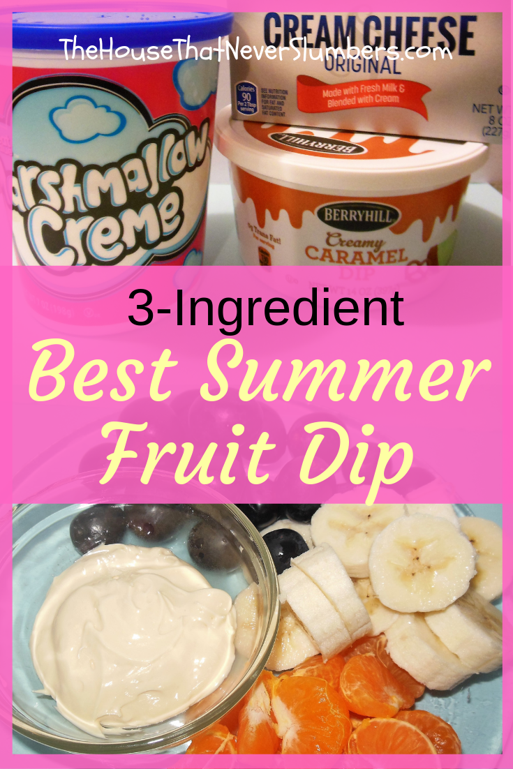 Best Ever Fruit Dip Recipe - This cream cheese fruit dip is so easy to make with only three common ingredients. Perfect summer recipe! The dip is so good you might forget the fruit! #recipe #summerrecipe #freshfood #freshfruit #picnic #partyfood #dip #fruitdip