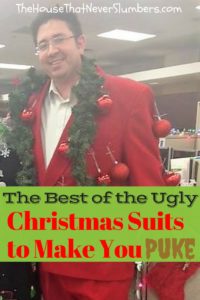 Ugly Christmas Suits to Make You Puke - We are bringing you the finest list of Ugly Christmas Suits on the web! As if Ugly Christmas Sweaters weren't bad enough, the latest holiday trend taking the fashion world by storm is Ugly Christmas Suits. What is this world coming too? People spend their hard-earned dollars to intentionally look as hideous as possible. Yeah, I know. It was insane enough when people were paying to buy already ripped, holey jeans!