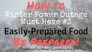 Winter Storm Preparedness - Easily-Prepared Power Outage Foods - We're still in the middle of winter, folks. I'm sure you'll want to pick up some of these convenient power outage foods on your next grocery trip. A power outage doesn't stop your family's need to eat. Meeting your food needs can be trickier during a power outage, but there are plenty of decent tasting food options that can be purchased for a reasonable price.