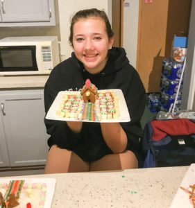 making gingerbread houses on newly refinished Daich Natural White SpreadStone countertops
